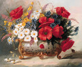 Poppies, Daisies and mixed Summer Flowers in a Roccoco Vase - Eugene Henri Cauchois