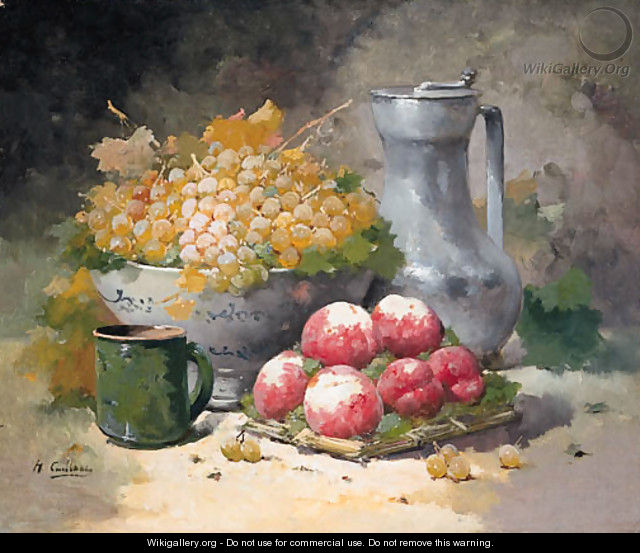 Grapes in a Bowl with Peaches and a pewter Jug - Eugene Henri Cauchois