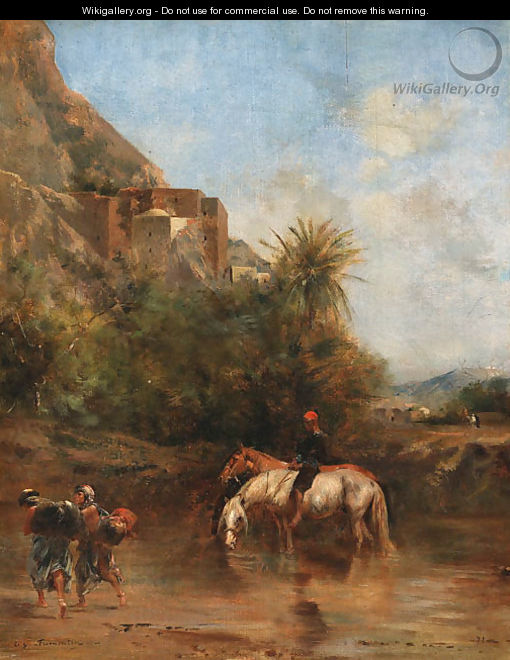 Horses watering, North Africa - Eugene Fromentin