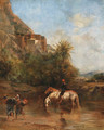 Horses watering, North Africa - Eugene Fromentin