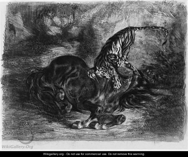 Cheval sauvage terrasse par un Tigre - Eugene Delacroix