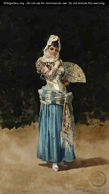 Woman in Spanish Dress and Madador - Eugenio Lucas Villamil