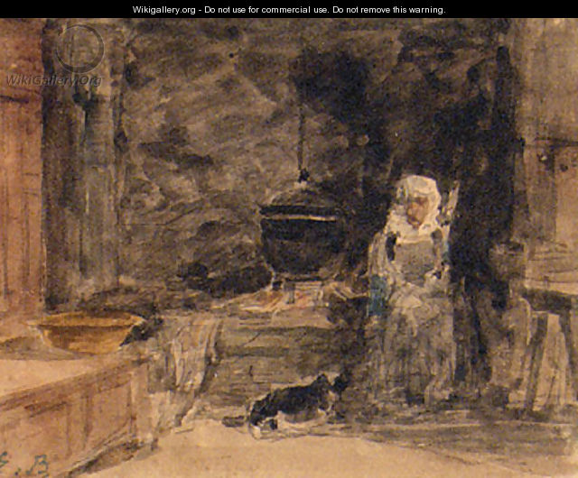An Elderly Lady In A Kitchen - Eugène Boudin
