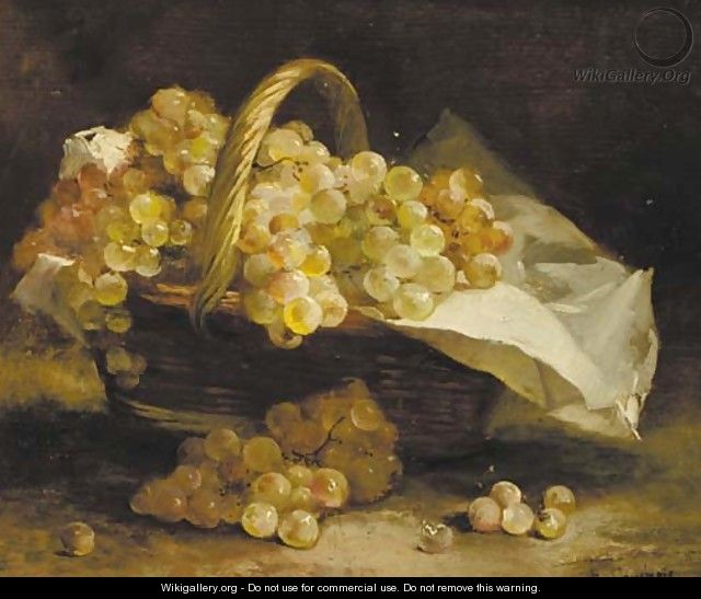 Grapes in a wicker basket - Eugene Henri Cauchois