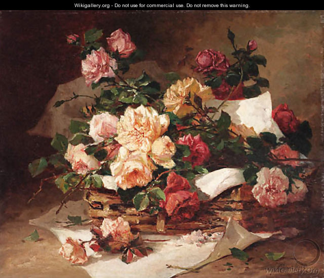 A basket of roses - Eugene Henri Cauchois