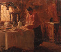 Woman in a Dutch interior setting the table - Evert Pieters