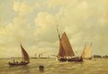 Sailing vessels and a steamship by a coast - Everhardus Koster