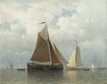 Sailing barges on the IJ, Amsterdam beyond - Everhardus Koster