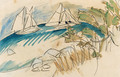 Segelschiffe vor der Kste von Fehmarn (Kaiserregatta - Zwei Segler am Strande von Fehmarn) - Ernst Ludwig Kirchner