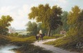 A horseman by a pond in a wooded landscape; and A horse and cart by a cottage - Etty Horton