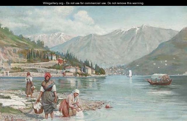 Washerwomen at the edge of an Italian lake - Ettore Ximenes