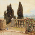 On the terrace at the Villa D'Este, Tivoli - Ettore Roesler Franz
