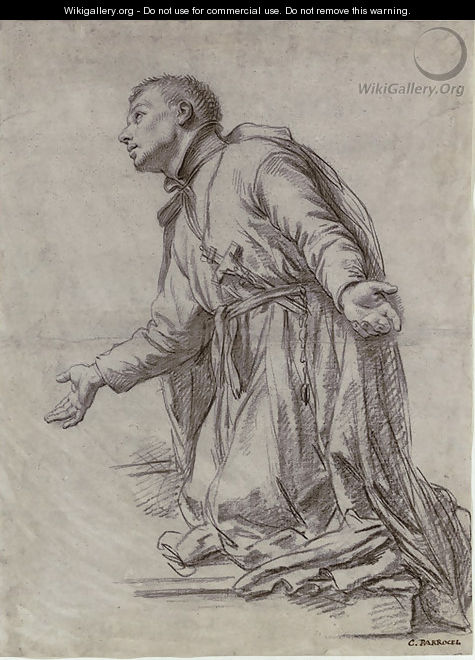 A kneeling monk in profile to the left, for Saint Francois Regis - Etienne Parrocel