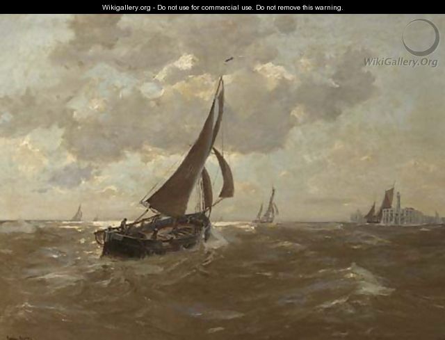Fishingvessels near the harbour entrance of Oostende - Erwin Carl Wilhelm Gunther