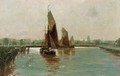 Sailing in a riverlandscape - Erwin Carl Wilhelm Gunther