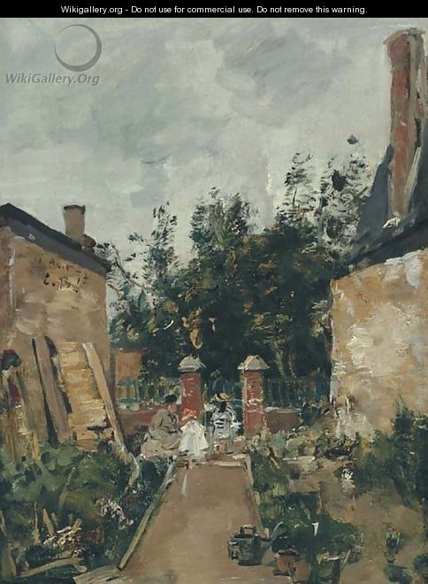 Madame S et ses enfants dans son jardin aA  Trouville - Eugène Boudin