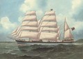 The three-masted barque Anglo-Norman under full sail in coastal waters - English School