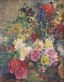 Summer flowers in a basket - English School