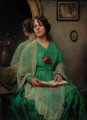 Portrait of a lady, three-quarter-length, in a green dress - English School