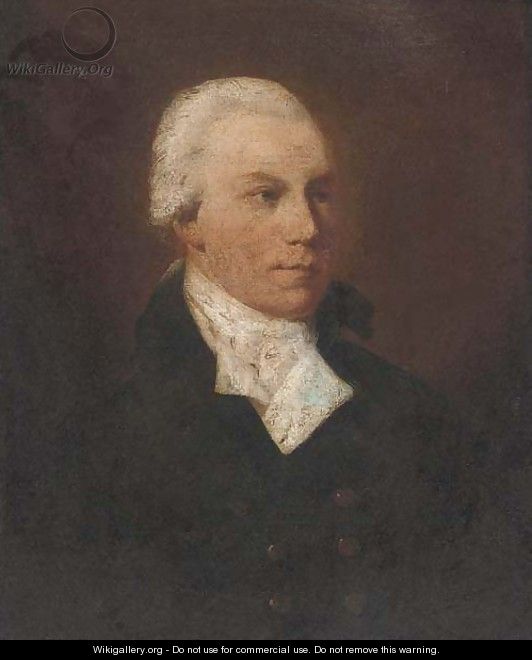 Portrait of a gentleman, bust-length, in a dark green jacket and white cravat - English School