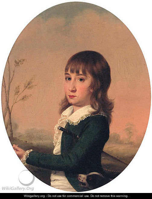 Portrait of a Boy, small half-length, in a green jacket and white shirt - English School