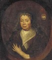 Portrait of a lady, bust-length, in a brown coat and white collar, feigned oval - English School