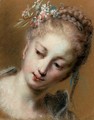 Tete de jeune fille avec des fleurs dans ses cheveux tresses - Rosalba Carriera
