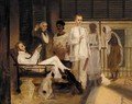 Gentlemen on a verandah with Indian servants - English School