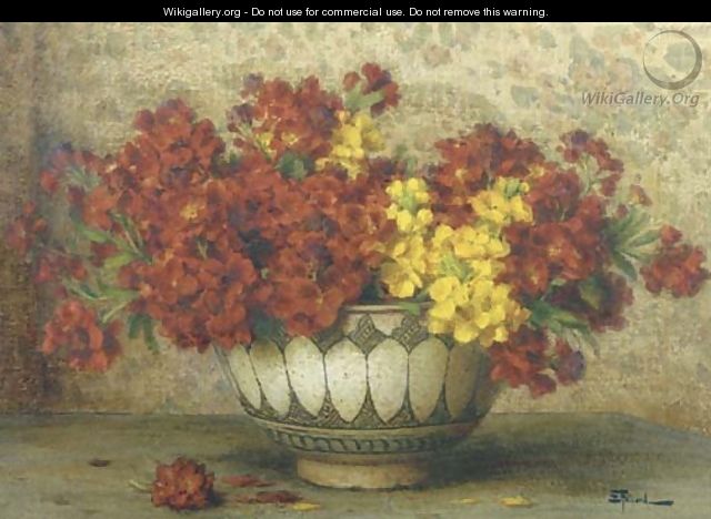 Red and yellow flowers in a bowl - Ernest Filliard