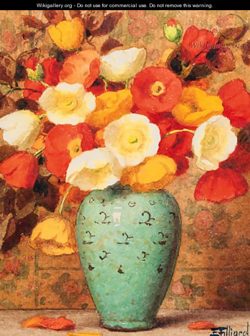Orange poppies in a turquoise vase - Ernest Filliard
