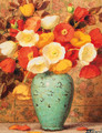 Orange poppies in a turquoise vase - Ernest Filliard