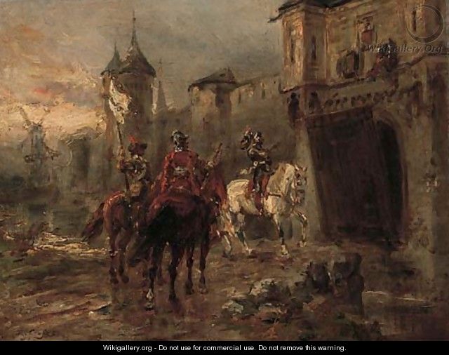 Cavalry officers and a knight outside the castle walls - Ernest Crofts