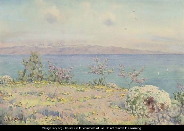 The straits of Messina and Calabria from Taormina, Sicily - Ernest Arthur Rowe