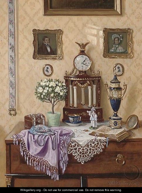 Ornaments on a dresser, in an interior; and In the libary - Ernst Czernotzky