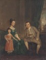 Group portrait of husband and wife, seated full-length, with their daughter, in an interior - English School