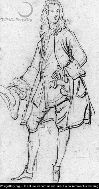 Study of a gentleman, full-length, holding a tricorne in his right hand - English School