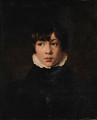 Portrait of a Boy, bust length, wearing a black jacket and a white collar - English School