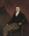 Portrait of a gentleman, seated small three-quarter-length, in a blue coat and grey breeches - English School