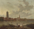 A view on the Thames at Battersea Reach, with Battersea mill and St. Mary's Church to the right - English School