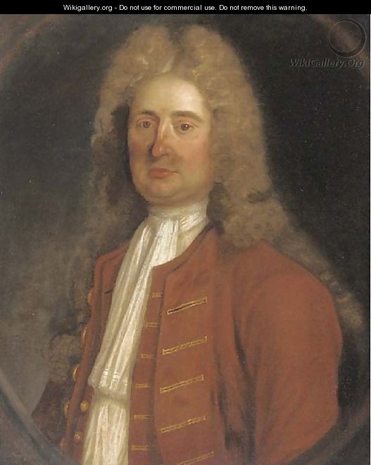 Portrait of a gentleman, bust-length, in a brown jacket - English School