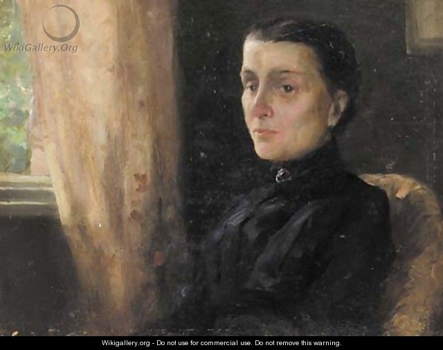 Portrait of a lady, bust-length, seated in an interior, wearing a black dress - English School