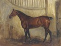 A bay horse in a stable - English School