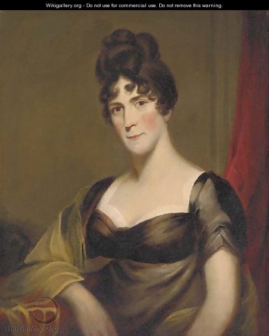 Portrait of a lady, bust-length, in a brown dress - English School