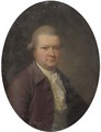 Portrait of a gentleman, half-length, in a maroon coat and yellow waistcoat - English School