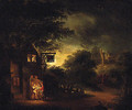 Figures by a moonlit Tavern - English School