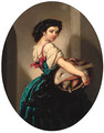Study of a girl with a basket of fish - English School