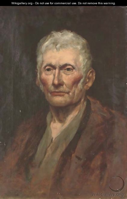 Study of a gentleman, bust-length, in a brown coat - English School