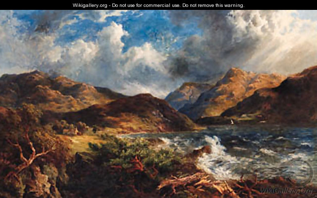Storm Clouds over a Lake Landscape - English School