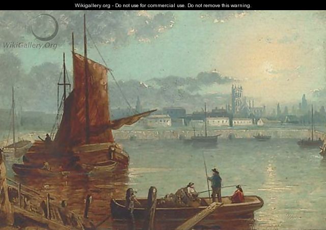 Sunset over a harbour - English School