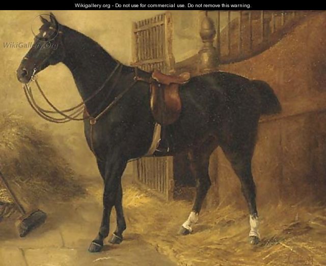 A black hunter in a stable - English School